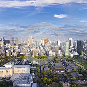 Landscape of tokyo city skyline in Aerial view with skyscraper,