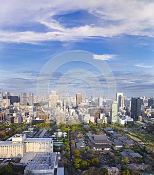 Landscape of tokyo city skyline in Aerial view with skyscraper,