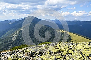 Landscape from top of Mount Homyak to Mount Sinyak, Carpathian Mountains, Ukraine