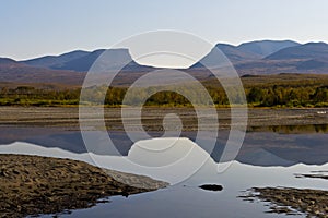 Landscape with Tornetrask lake and u-shaped valley Lapporten, No