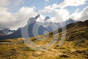 The landscape of the Torres del Paine mountains in autumn, Torres del Paine National Park, Chile