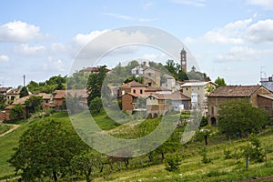 Landscape on the Tortona hills at springtime. View of Monleale