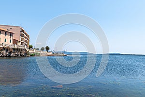 landscape of the town of orbetello and the sea