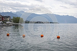 Landscape from town of Vevey to Lake Geneva, Switzerland