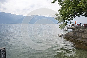 Landscape from town of Vevey to Lake Geneva, Switzerland