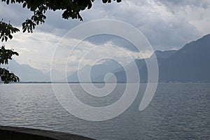 Landscape from town of Vevey to Lake Geneva, Switzerland