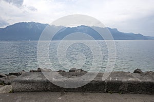 Landscape from town of Vevey to Lake Geneva, Switzerland