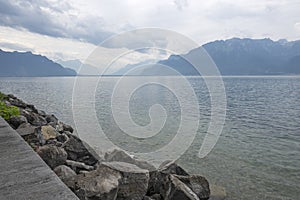 Landscape from town of Vevey to Lake Geneva, Switzerland