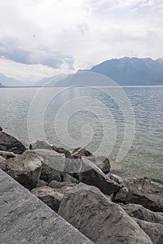 Landscape from town of Vevey to Lake Geneva, Switzerland