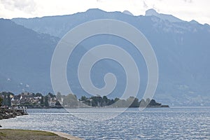 Landscape from town of Vevey to Lake Geneva, Switzerland