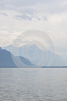 Landscape from town of Vevey to Lake Geneva, Switzerland