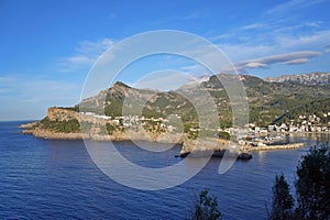 Landscape with town view at the Mediterranean sea in Mallorca
