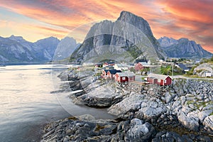 Landscape of Traditional Fishing Village Hamnoya Lofoten Islands, Norway