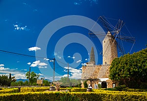 Landscape with traditional windmill in Mallorca