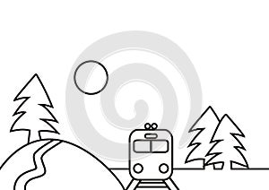 Landscape and train, locomotive, web banner, vector symbol