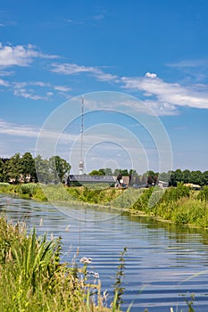 Landscape with transmission tower Smilde The Netherlands