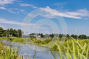 Landscape with transmission tower Smilde The Netherlands