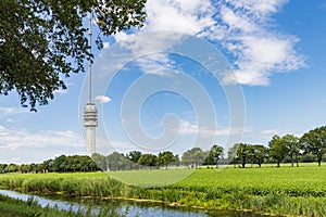 Landscape with transmission tower Smilde The Netherlands