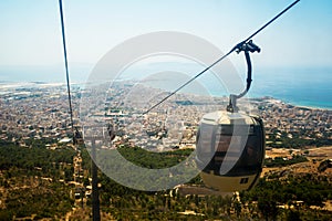 Landscape of Trapani city from the cableway of Erice. Sicily, Italy.