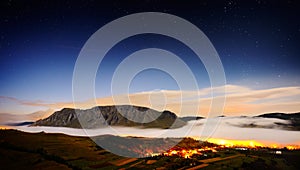 Landscape with Trascau mountains before sunrise, Romania