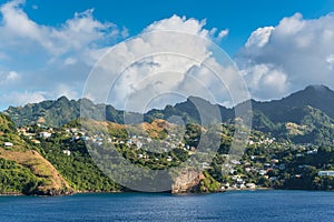 Landscape of the tropical caribbean island of Saint-Vincent, Saint-Vincent and the Grenadines