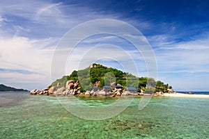 Landscape of tropical island beach with perfect sk