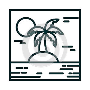 Landscape tropical island palm tree sun cartoon line icon style