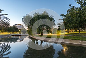 landscape of Turia River gardens Jardin del , leisure and sport area in Valencia