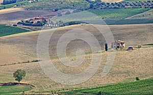 Landscape in Tuscany with luxury villa and cipress