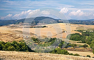 The landscape of Tuscany at sunrise, Italy.