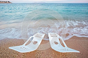 Landscape of Two Lonely beachchairs near the sea