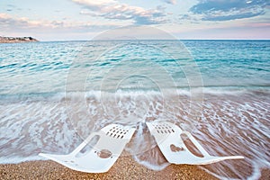 Landscape of Two Lonely beachchairs near the sea