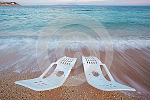 Landscape of Two Lonely beachchairs near the sea