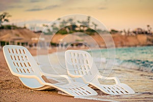 Landscape of Two Lonely beachchairs near the sea