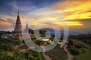 Landscape of two pagoda on the top of Inthanon mountain