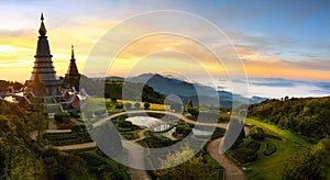 Landscape of two pagoda on the top of Inthanon mountain, Chiang