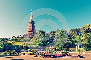 Landscape of two pagoda on the top of Inthanon mountain, Chiang Mai, Thailand.