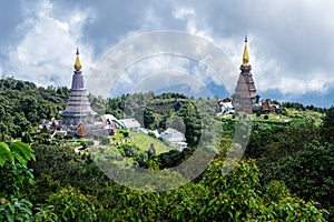 Landscape of two pagodas in Doi Inthanon mountain Chaingmai, Thailand