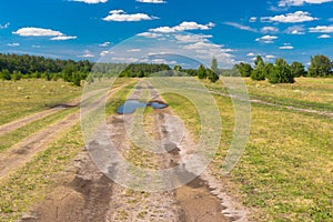 Landscape with two parallel earth roads