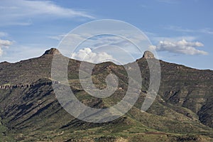 Landscape of two tits mountain at Lesotho country in Africa.