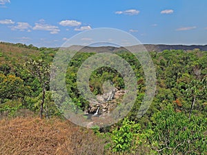 Waterfalls with typical cerrado vegetation around them photo