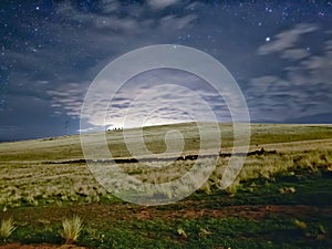 LANDSCAPE UNDER THE MOONLIGHT WITH CLOUDS AND STARS photo