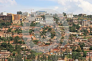 Landscape urban scene of shanty town and housing in hills of Kigali, Rwanda