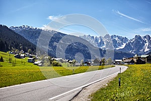 Landscape of valley in Alpine mountains