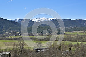 Landscape of the valley and Catalan Pyrenees, Cerdanya, Girona, Spain photo