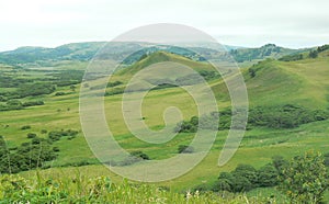 Landscape with valley, with green grases and hills