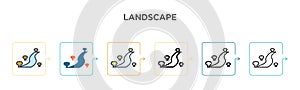 Landscape vector icon in 6 different modern styles. Black, two colored landscape icons designed in filled, outline, line and
