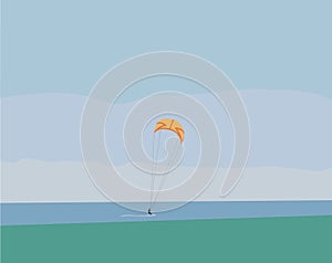 landscape vector a kite boarder is surfing in the water, flat illustration with retro colors