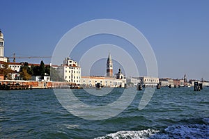 Landscape of Venice with light blue sea