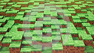Landscape of Video Game Pixelized Grass Cubes